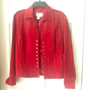 Live a Little Suede Leather Jacket Small Red Buttons Holidays Western Cowgirl